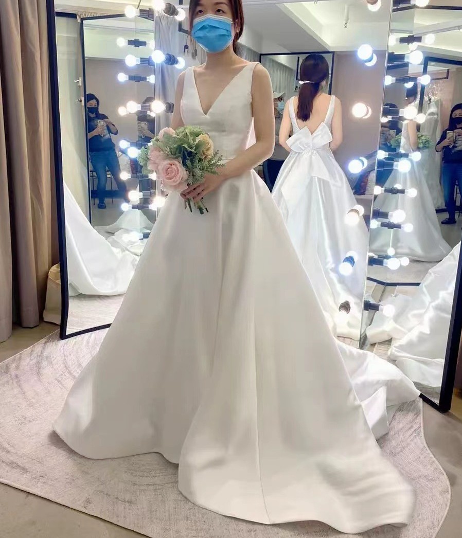 2024 Simple Wedding Dress V-neck Backless Big Bow Satin A-line Bridal Party Gown Custom Made For Woman Vestido De Noiva Robe Mariage