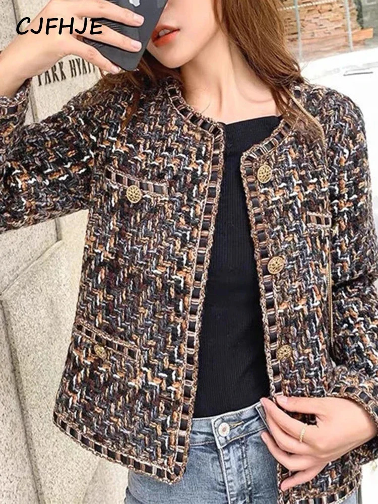 Womens Suits Blazers CJFHJE Harajuku Winter Tweed Suit Jacket Women Green Plaid ONeck Long Sleeve Button Up High Street Vintage Elegant Lady 231212