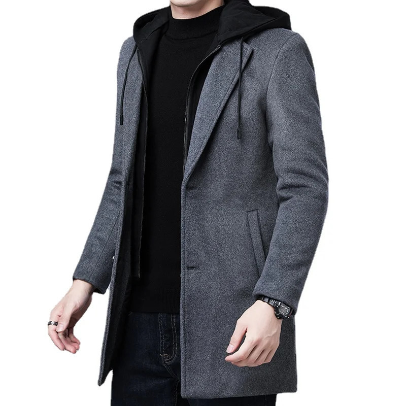 Men's Wool Blends Men's Wool Blends Men's Clothing Fashion Trench Coat Thicken Men's Woolen Jacket Mid-length Coat Winter Warm Ove