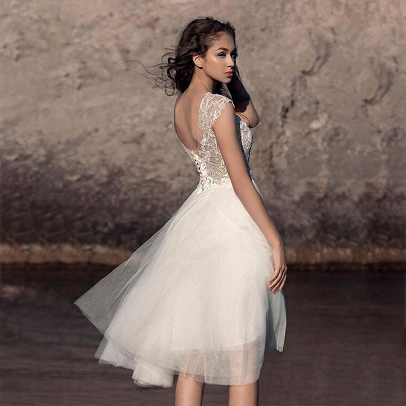 Newest Short Wedding Dress 2024 Scoop Top Lace Appliques Backless Cap Sleeves Bride Party Gowns Summer Beach Plus Size Vestidos De Novias