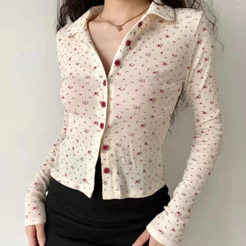 Womens Blouses Vintage Sweet Korean Women Blouse Slim Fit Full Single Breasted Shirt Cardigan