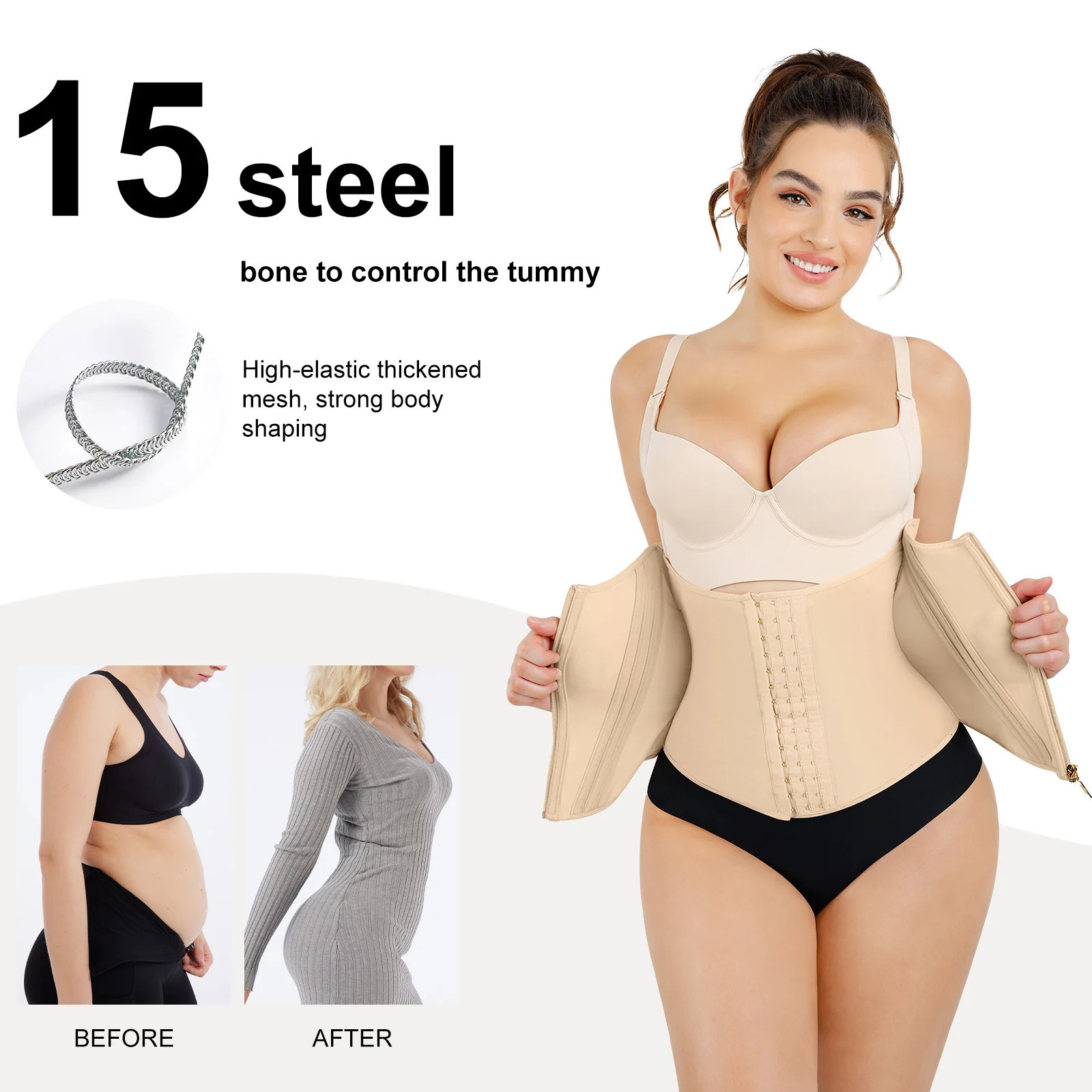Waist Tummy Shaper Fajas Colombianas Underbust Corset Waist Cincher Trainer for Women Tummy Control Girdle Body Shaper Shapewear Postpartum Zipper 231