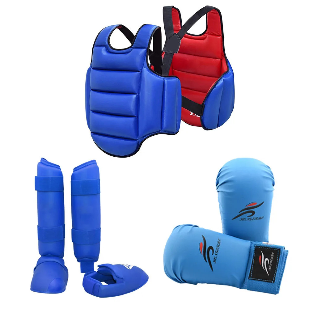 Protective Gear Karate Uniform Sparring Set Leg Guard Martial Arts Boxing Gloves Exercise Equipment Training Taekwondo Chest Body Protect 231211