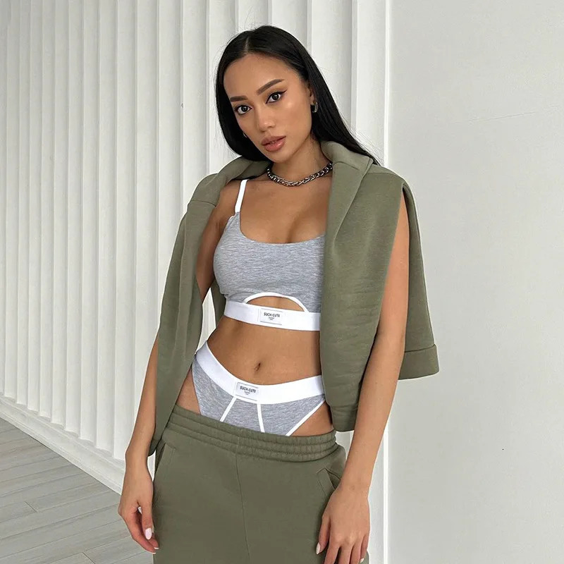 Bras Sets Summer Women's Sports Leisure Letter Print Embroidery Solid Color Stitching Fashion Underwear Set 231211