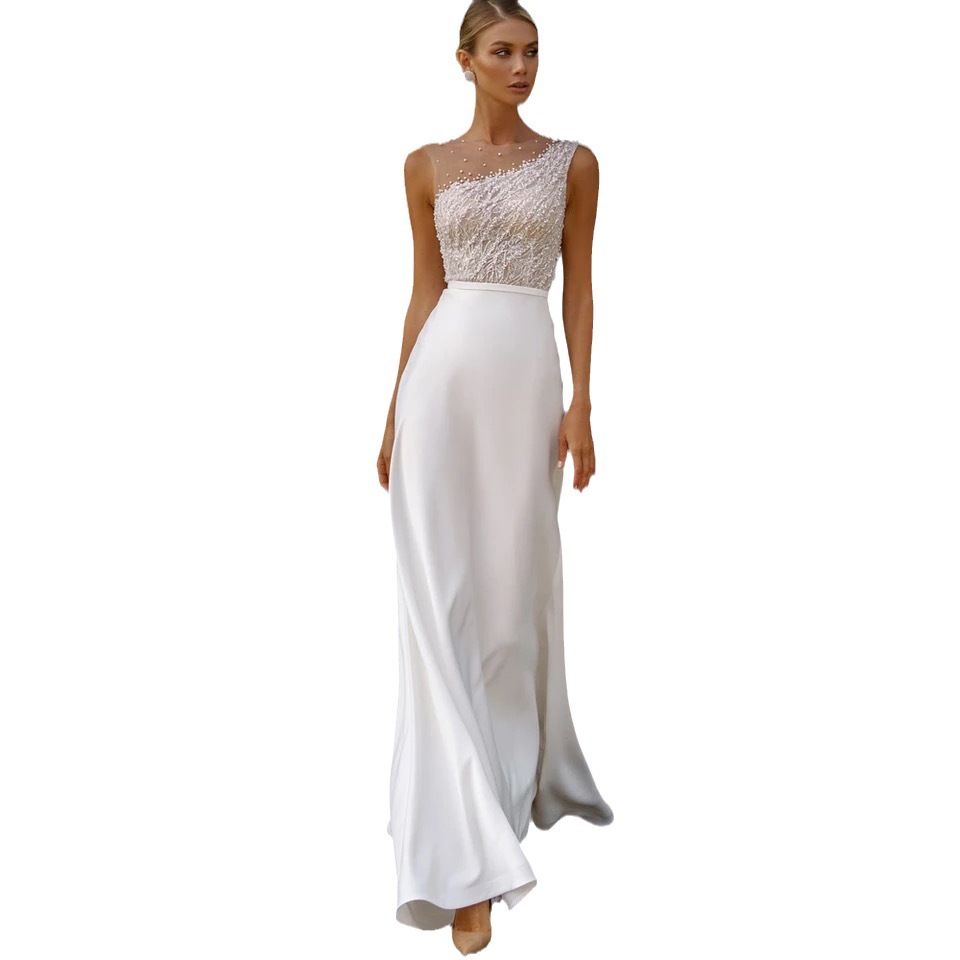2024 Elegant Boho Wedding Dress Scoop Lace Appliques Pearls A-line Bridal Party Gown Custom Made For Woman Vestido De Noiva Robe Mariage