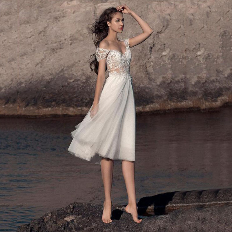 Newest Short Wedding Dress 2024 Scoop Top Lace Appliques Backless Cap Sleeves Bride Party Gowns Summer Beach Plus Size Vestidos De Novias