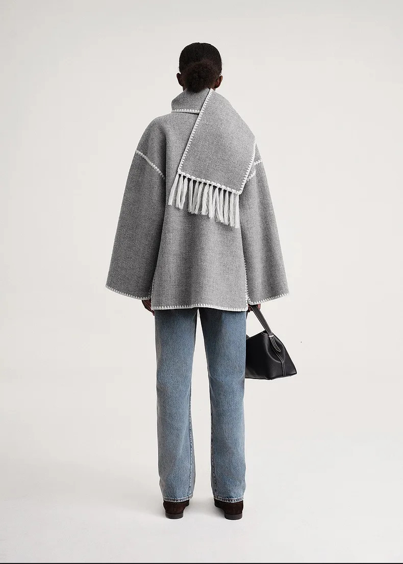 Women's Wool Blends Color Totem* Winter Women Coat Wool Polyester Light Gray Color Full Sleeves Single Breasted Oversize Casual Scarf Collar 2312