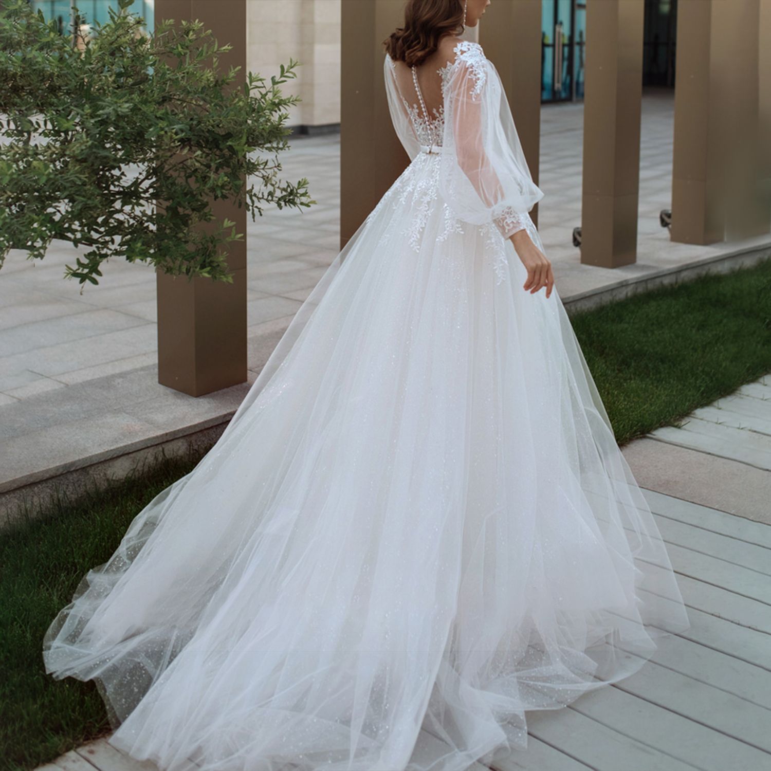 2024 Elegant Boho Wedding Dress Scoop Sheer Lace Appliques Long Sleeves A-line Bridal Party Gown For Woman Vestido De Noiva Robe Mariage