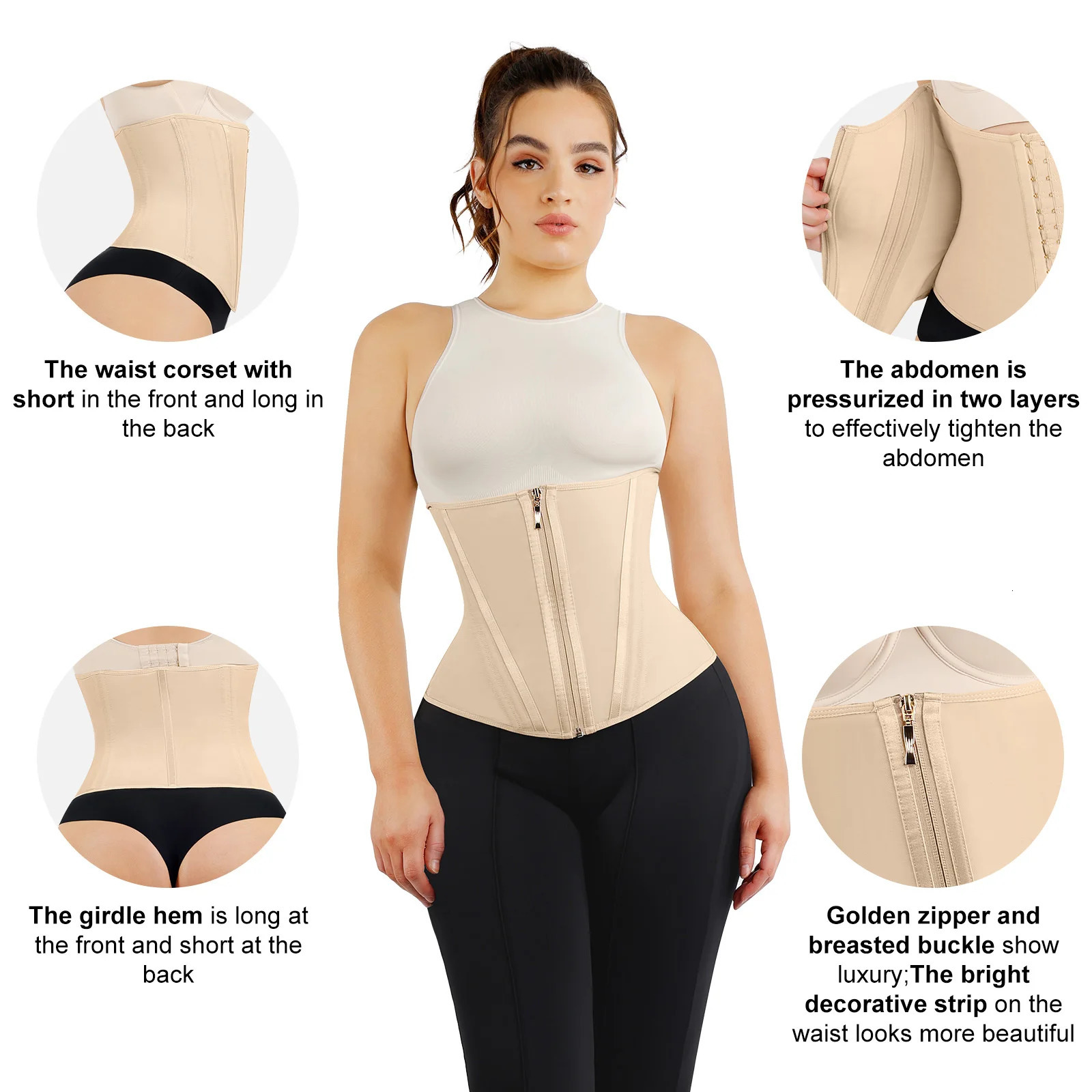 Waist Tummy Shaper Fajas Colombianas Underbust Corset Waist Cincher Trainer for Women Tummy Control Girdle Body Shaper Shapewear Postpartum Zipper 231