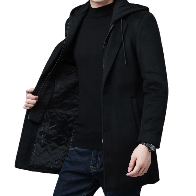 Men's Wool Blends Men's Wool Blends Men's Clothing Fashion Trench Coat Thicken Men's Woolen Jacket Mid-length Coat Winter Warm Ove