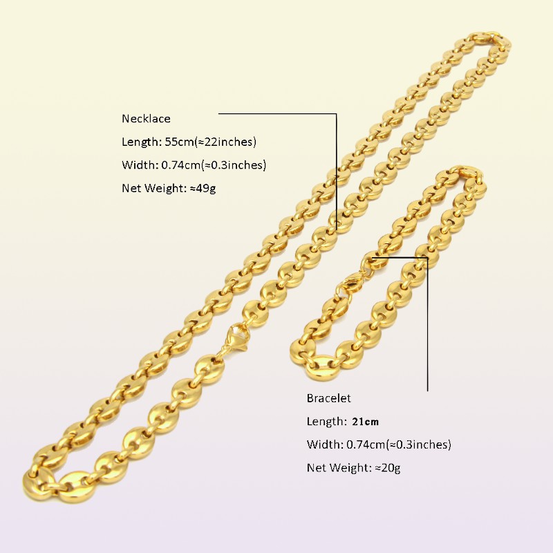 Coffee Beans Link Chain 74MM Necklace For Men Stainless Steel Rope Link chain Necklaces Fashion Hip hop Men Jewelry