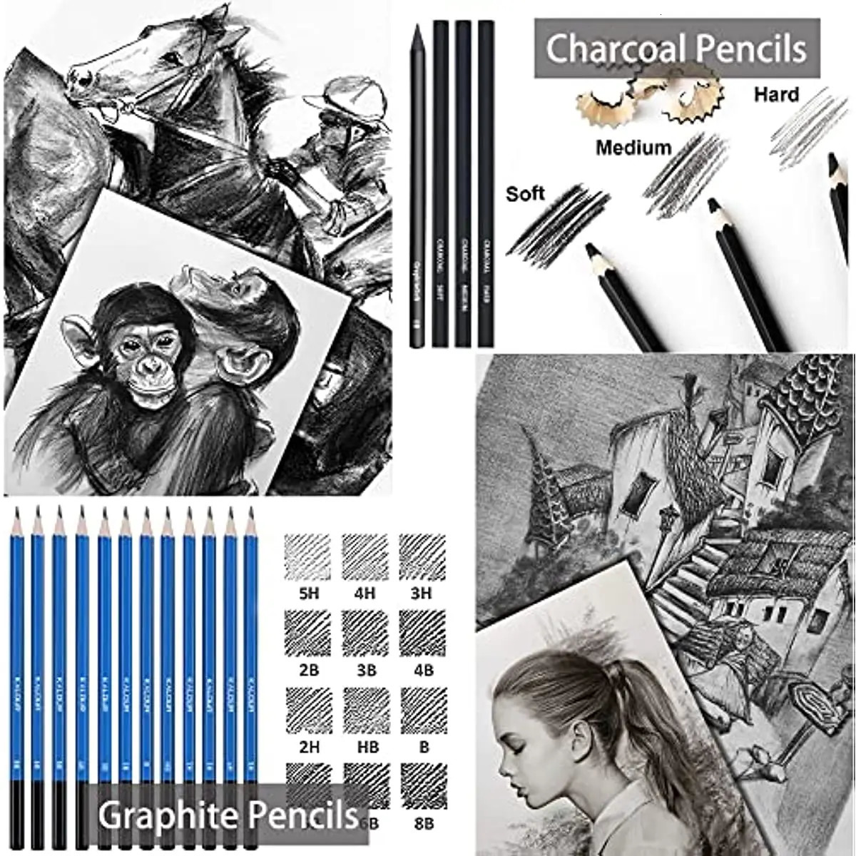 Pencils 28/54/72/96/144 Pcs Drawing Sketching Coloring Set Drawing Pencils and Sketching Kit Art Tool Kit Professional Art Supplies Set 231212