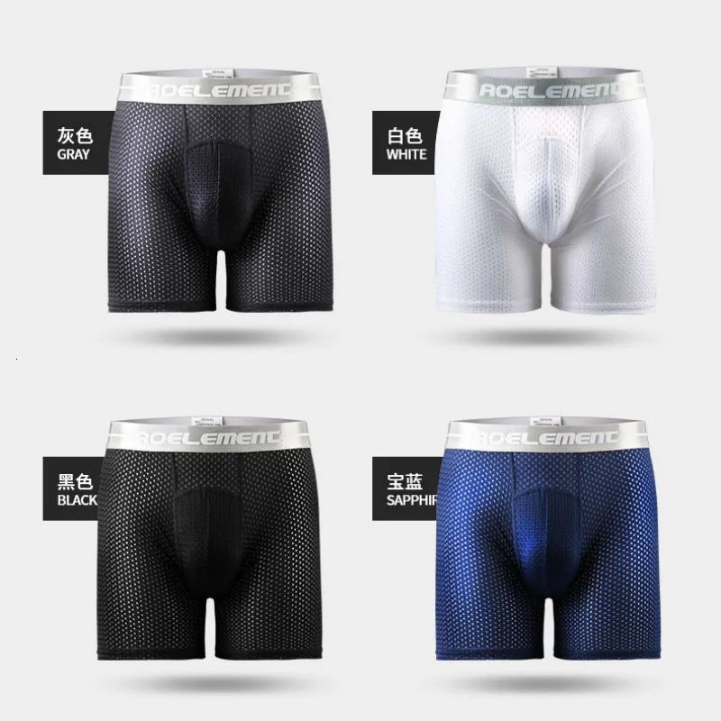 Underpants AOELEMENT 3pcs Men's Mesh Breathable Underwear Boxer Sports Anti Friction Ice Silk Long Panties Boxershorts Men Mens 231212