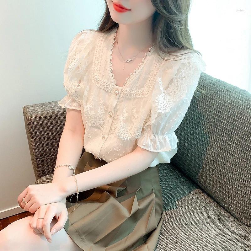 Womens Blouses Fashion Summer Korean White Lace Shirt For Women High Quality Temperament Tops