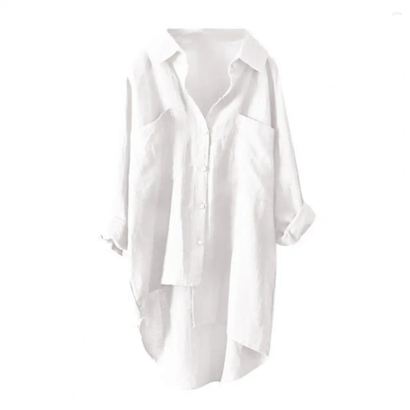 Womens Blouses High Quality Casual Shirt Button Cuff Anti-shrink Elegant Pure Color Women