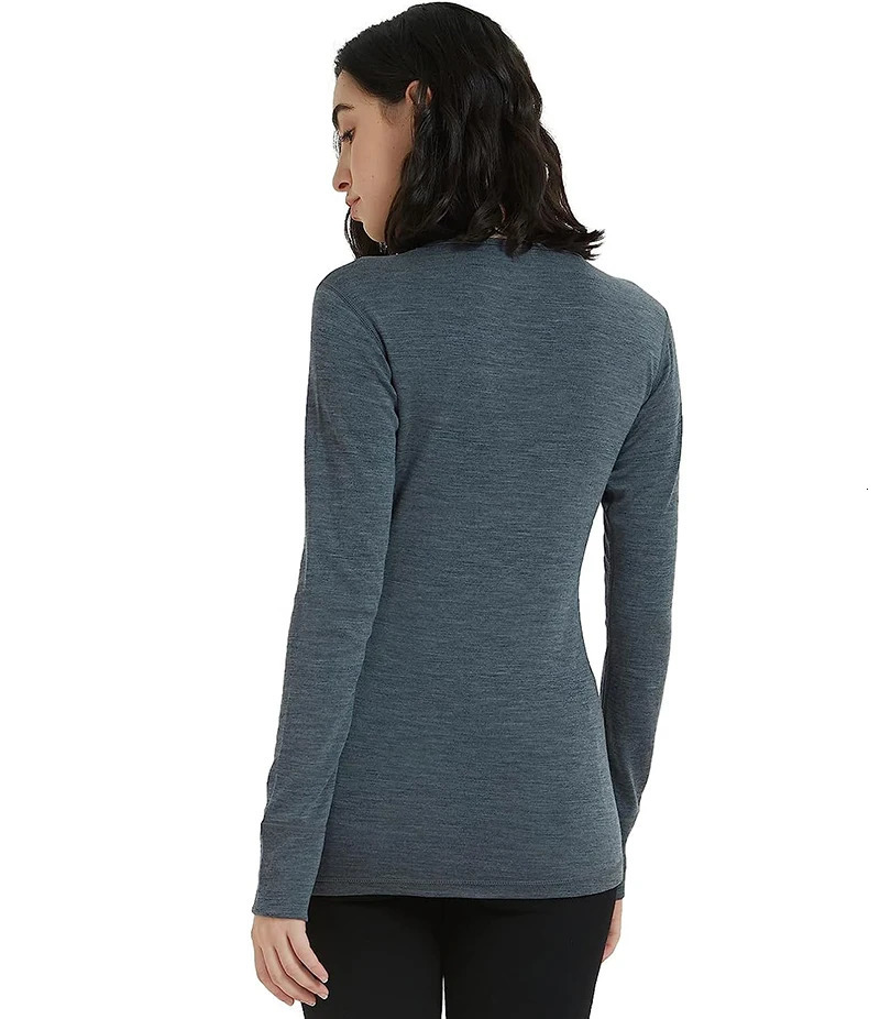 Women's Thermal Underwear Merino Wool Base Layer Women 100% Merino Wool Thermal Underwear 180G Lightweight Long Sleeve Thermal Shirt Wicking Anti