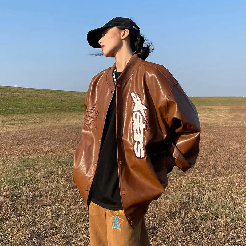 Men's Jackets American retro embroidered baseball uniform man PU street hip-hop stitching bomber jacket couple campus trend punk jacket women 231