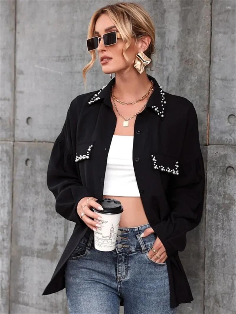 Womens Blouses CHYXSB 2024 Single Breasted Ladies Fashion Street Girl Style Women Short Shirt Long Sleeve Lapel Pure Color Lady