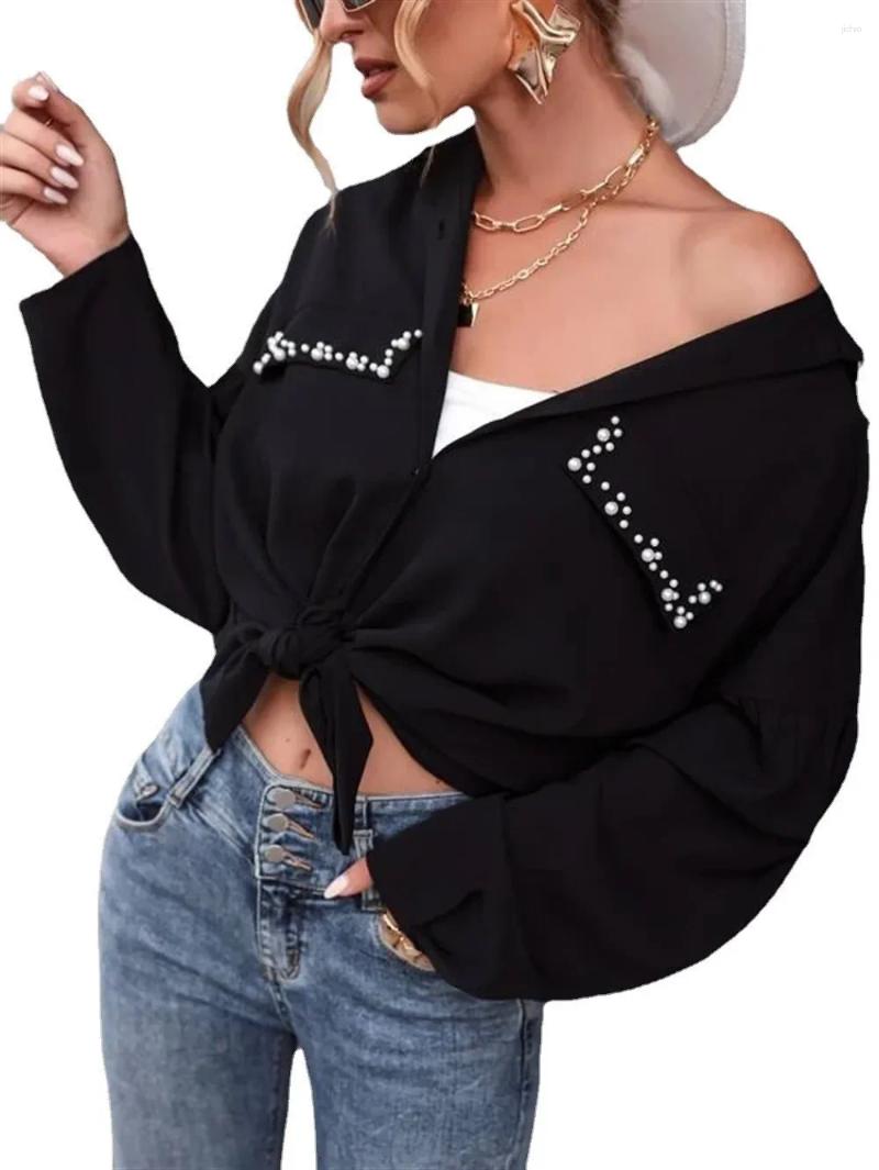 Womens Blouses CHYXSB 2024 Single Breasted Ladies Fashion Street Girl Style Women Short Shirt Long Sleeve Lapel Pure Color Lady