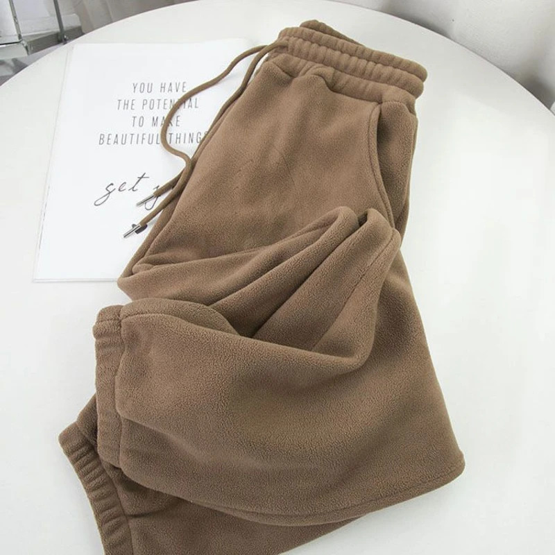 Women's Pants Capris Winter Fleece Harem Pants Women Unisex Loose Wide Leg Sweatpants High Waist Drawstring Comfortable Straight Baggy Sweatpants