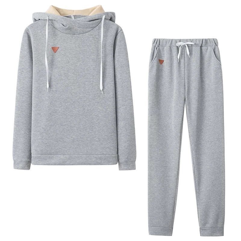 Women's Two Piece Pants Autumn Winter 2 Piece Set Tracksuit Women Sportwear Fleece Hoodies Pullover Sweatshirts Baggy Trousers Jogger Pants Warm 
