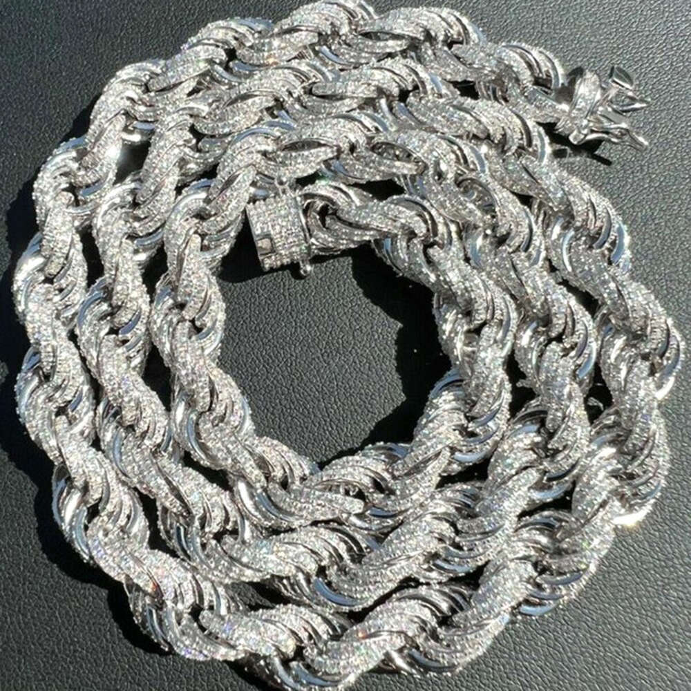 Twisted Moissanite Rope Chain for Men Custom Hip Hop Iced 9mm Thickness Sier Jewelry Necklaces CHRISTIAN Hiphop AAAAA+