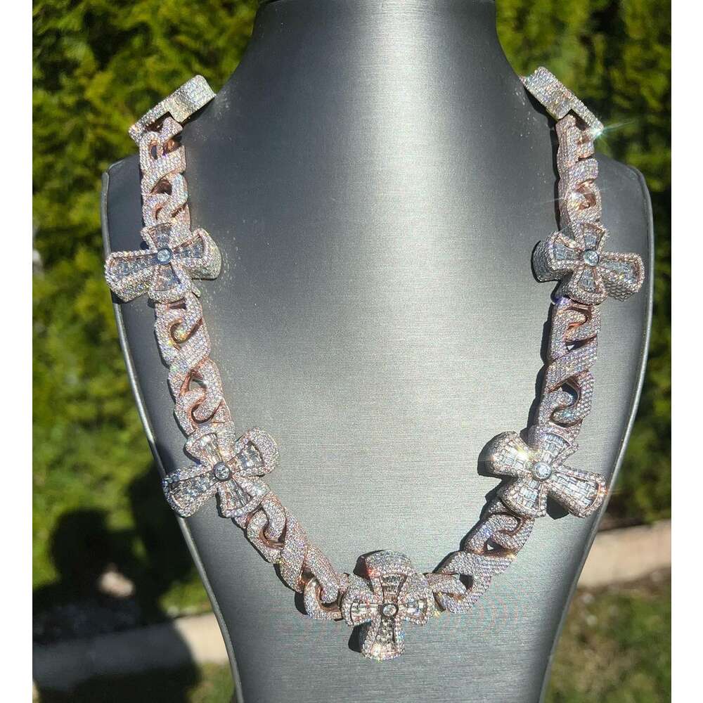 Rapper Cool Design S Sterling Sier Gold Plated Baguette Iced Out Dia Cross Chain Moissanite Jewelry Hip Hop