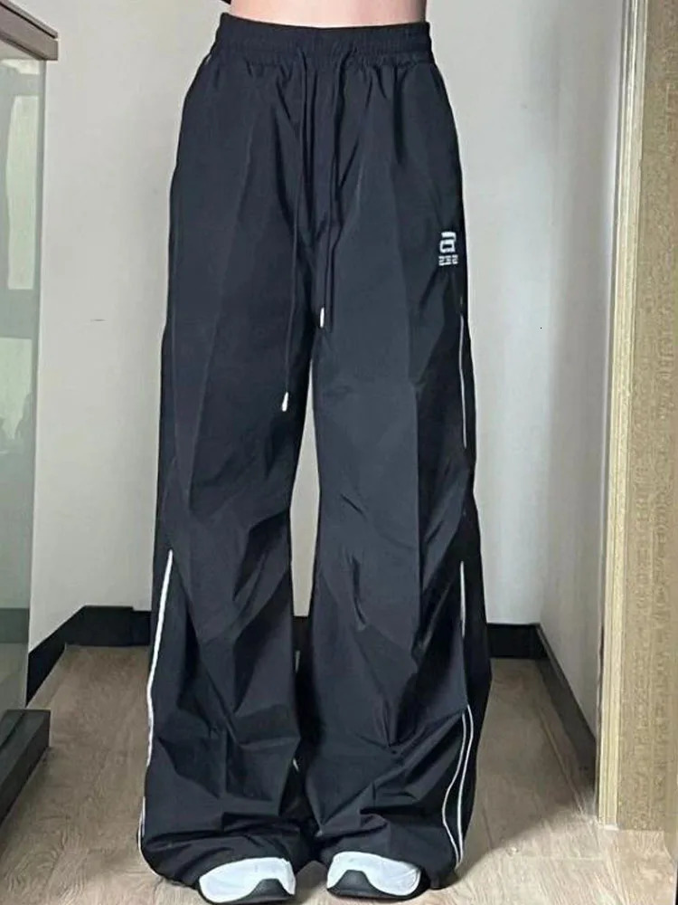 Women's Pants Capris HOUZHOU Black Wide Leg Parachute Pants Women Vintage 90s Oversized Casual Trousers Female Gorpcore Harajuku Fashion Streetwe