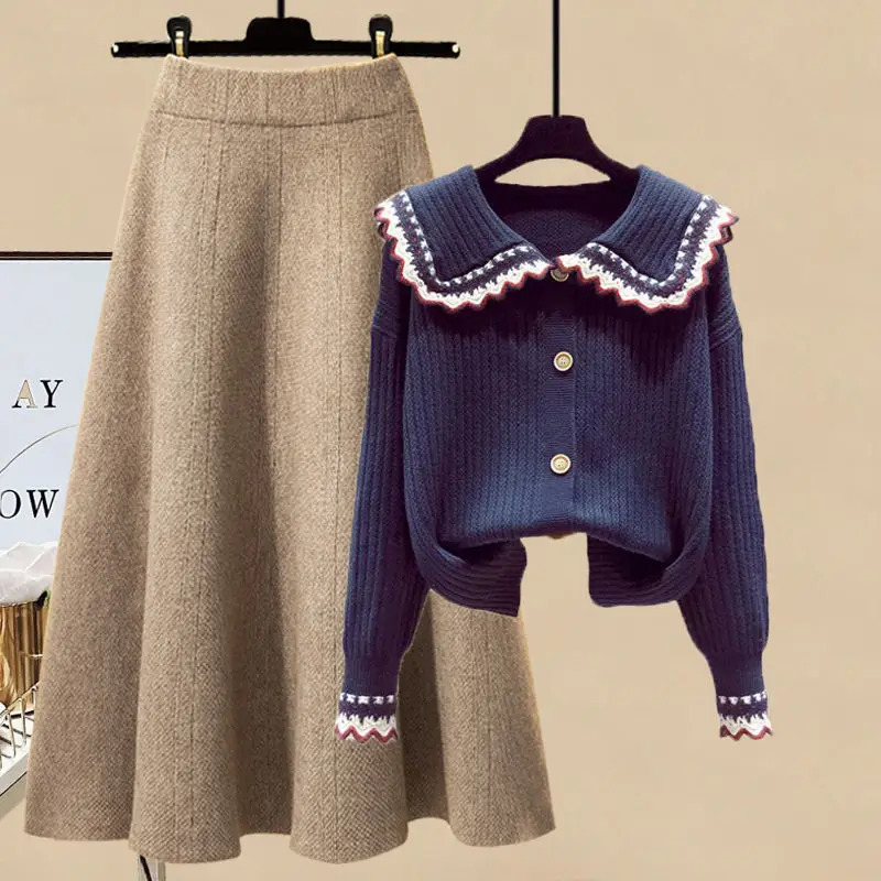 Two Piece Dress Autumn and Winter Suit Women Korean Fashion Casual Long Sleeve Sweater Slim Skirt Elegant Women's Two Piece Set 231213