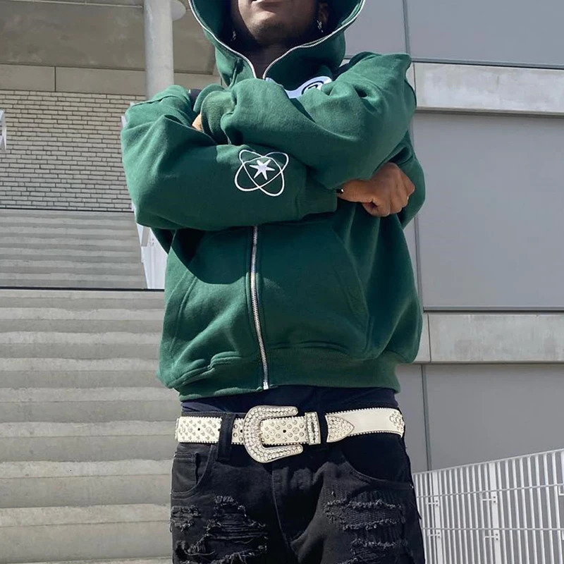 Men's Hoodies Sweatshirts Women Letter Printed Hoodies Harajuku High Street Hooded Sweatshirts Y2K Streetwear Hip Hop Gothic Zip Up Loose Jacket 