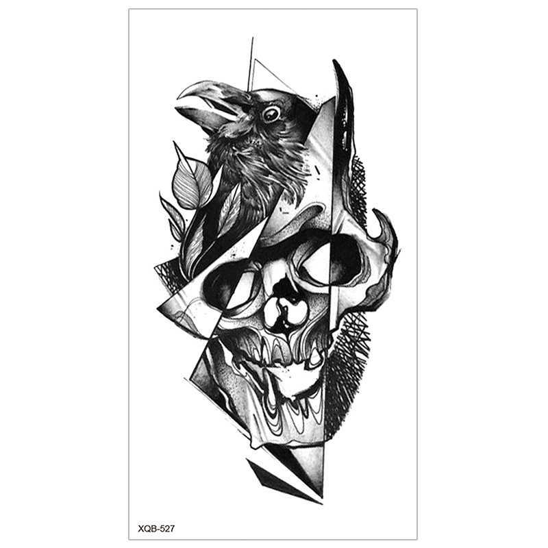 Black New Full Arm Tattoo Sticker Waterproof and Durable Half Skull English Letter Watanabe Flower