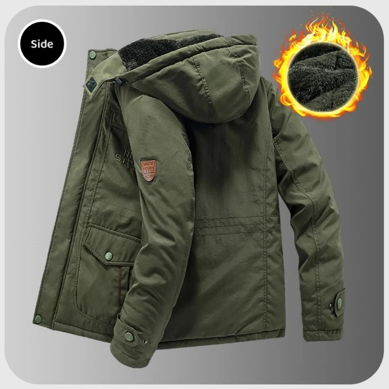 Mens Jackets Winter Windbreaker Fleece Warm Thick Windproof Parkas Men Fashion Hooded Military Jacket Coat Male Size M6XL 231212 - view 5
