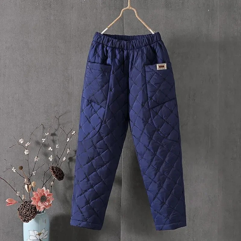 Women's Pants Capris Winter Baggy Down Cotton Harem Pants Warm Elastic High Waist Women Casual Pants Snow Wear Thick Ankle-length Solid Trousers 