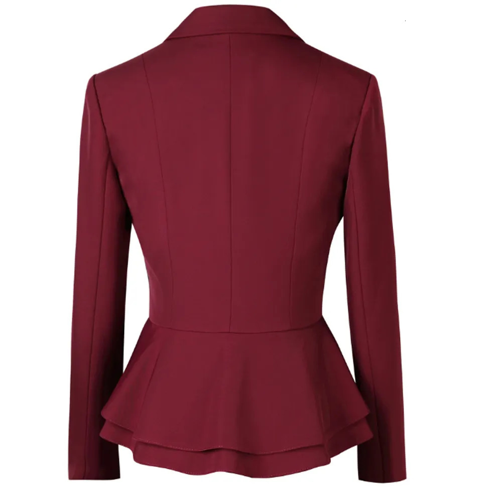 Women's Two Piece Pants Factory spot wholesale wine red blue black 5XL women's winter two-piece formal Long Sleeve Ruffle slim fitting suit 