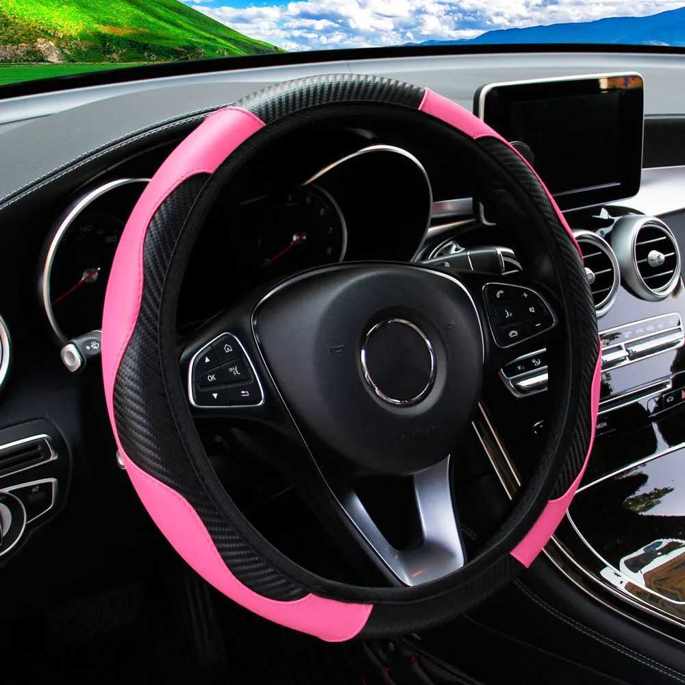 Carbon Fiber PU Leather Car without Inner Ring Steering Wheel Cover Automotive Supplies Suitable for 14.5-15 Inches R250603