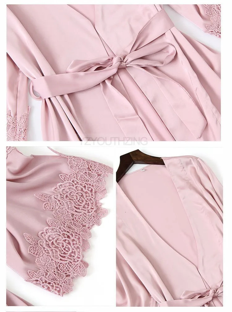 Womens Sleepwear Pajama Set Women Lace Trim Satin Sleepwear Pyjamas Pour Femme Summer Nightwear With Pants Casual Home Wear Kimono Robe Gown PJS 23121