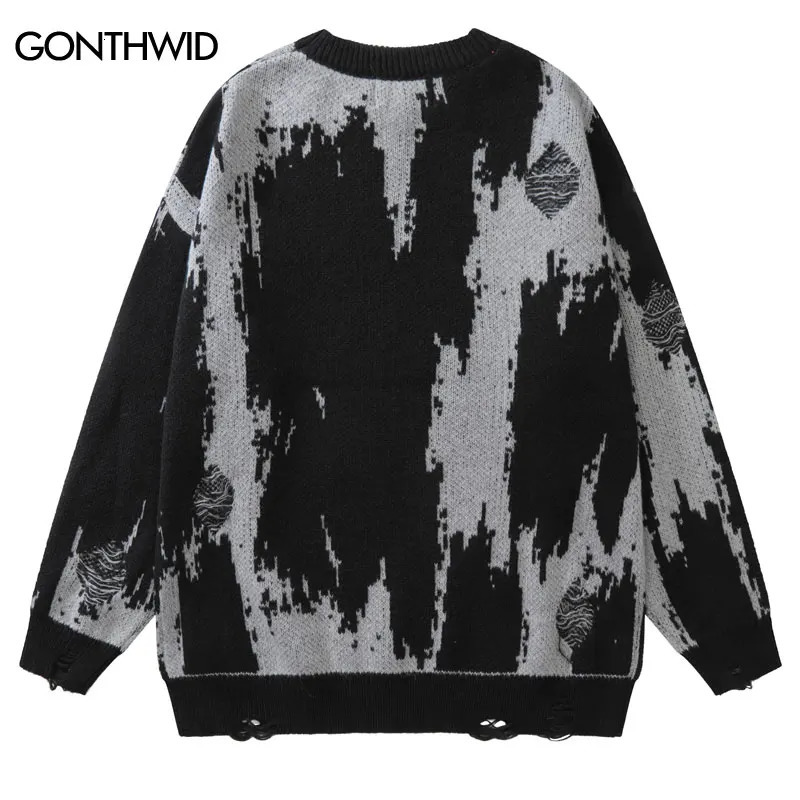 Men's Sweaters Hip Hop Ripped Sweaters Grunge Y2K Vintage Knitted Punk Gothic Streetwear Jumpers Men Women Harajuku Fashion Pullover 231212