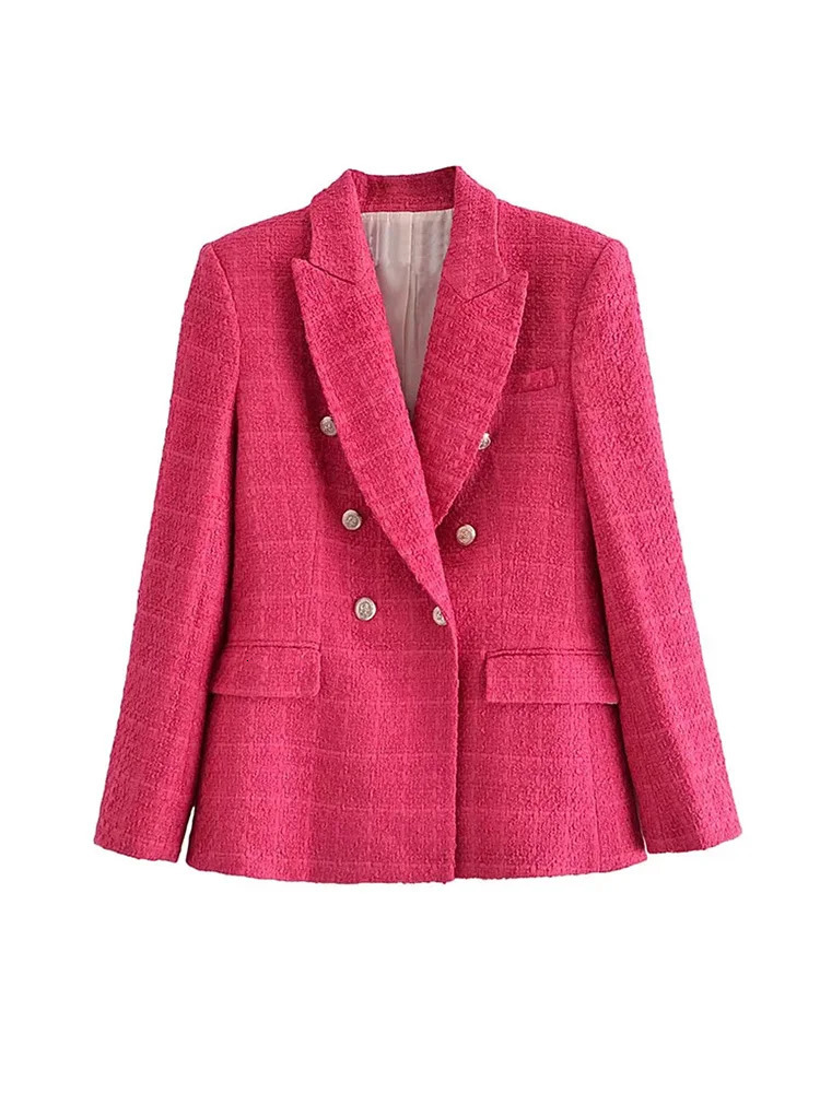 Womens Suits Blazers Klkxmyt Traf Jacket Autumn LongSleeve DoubleBreasted Woollen Coat Woman Vintage Office Blaczer Tops 231213