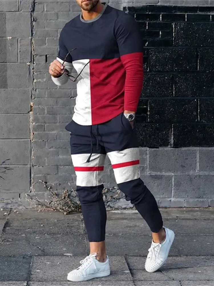 Men's Tracksuits Men Sets 3D Printing Long Sleeves T-shirtsTrousers O-Neck Sweatshirt Sweatpants Oversized Sportswear 2 Piece Sets Clothing 23121