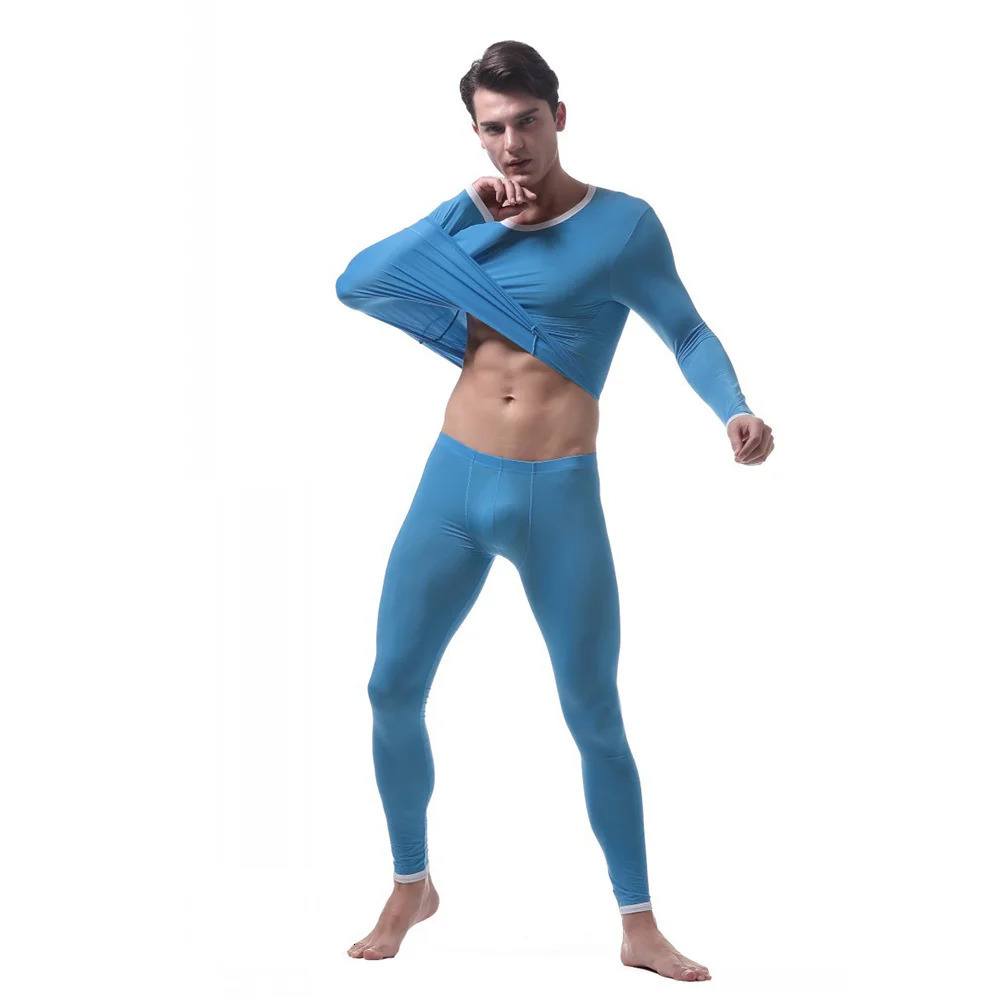 Men's Thermal Underwear Mens Ice Silk Thin Bottoming Suit Autumn Winter Translucent Man Tights Pajamas 231212
