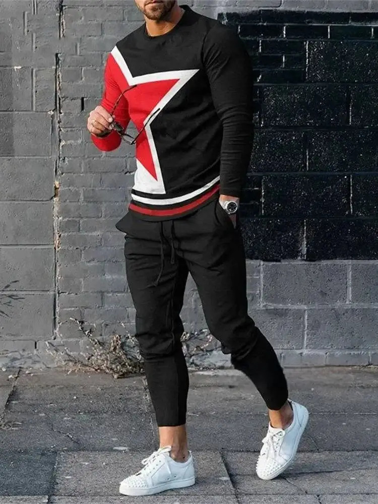 Men's Tracksuits Men Sets 3D Printing Long Sleeves T-shirtsTrousers O-Neck Sweatshirt Sweatpants Oversized Sportswear 2 Piece Sets Clothing 23121