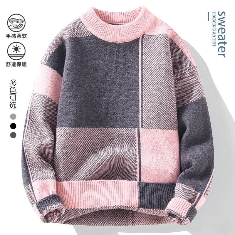 Men's Sweaters Autumn and Winter Fashion Trend Checkered Warm Knit Men's Casual Loose Comfortable Thickened Large Size Sweater M-4XL 231212