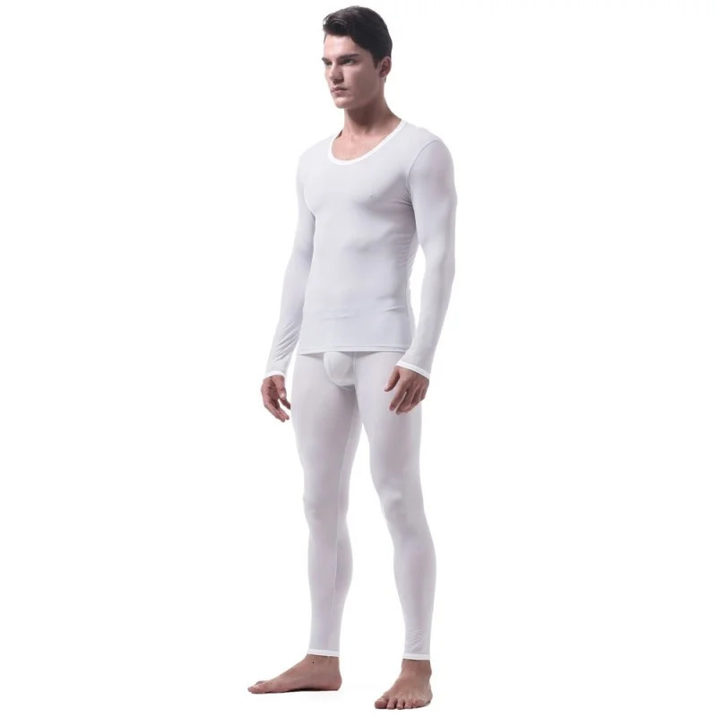 Men's Thermal Underwear Mens Ice Silk Thin Bottoming Suit Autumn Winter Translucent Man Tights Pajamas 231212