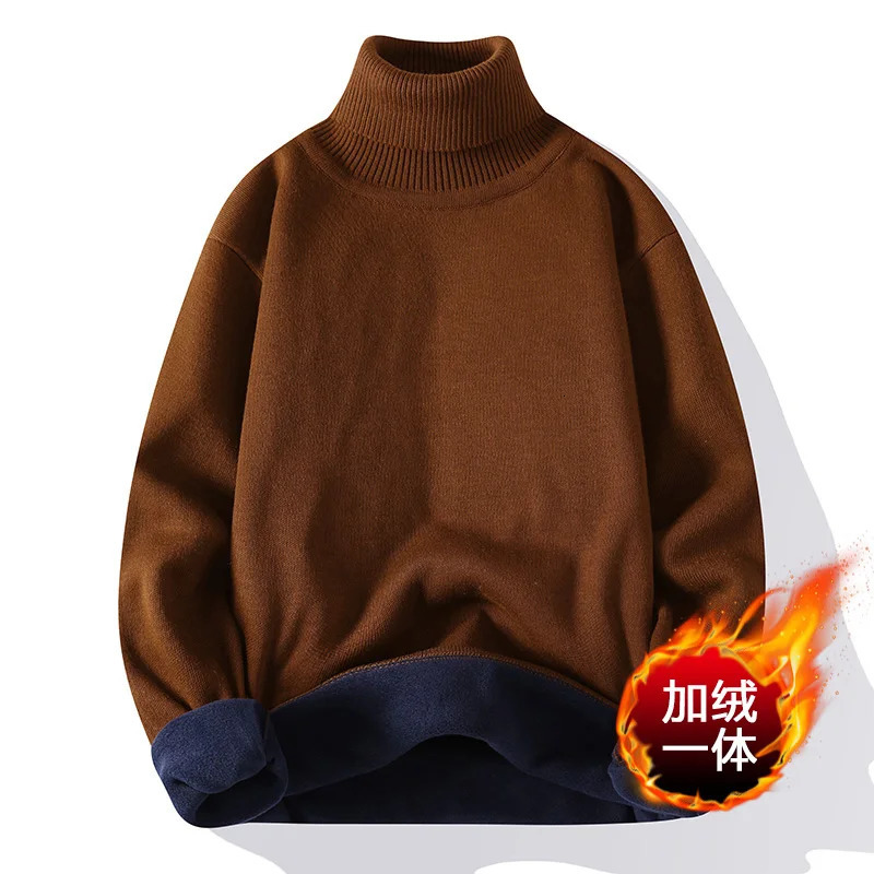 Men's Sweaters Men Sweater Autumn Winter Knitted Turtleneck Thick Fleece Inside Solid Color Pullovers Men Casual Sweater Pullovers 231212