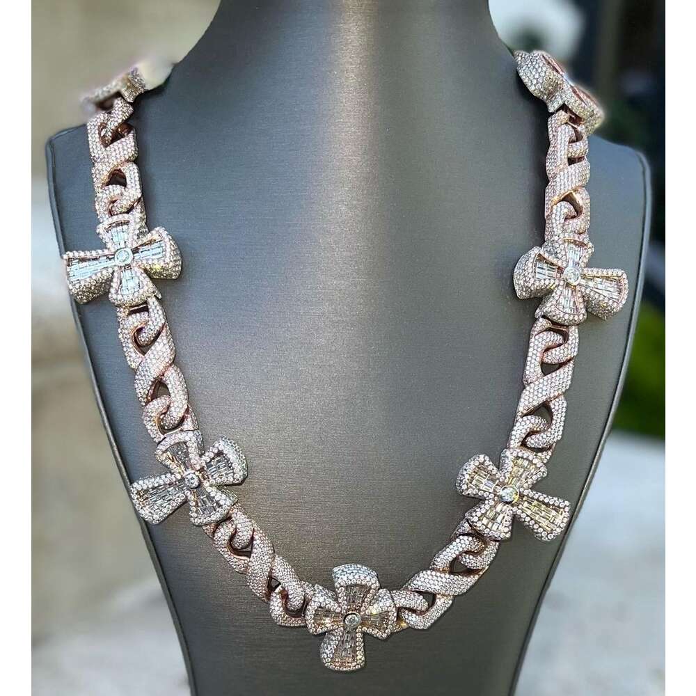 Rapper Cool Design S Sterling Sier Gold Plated Baguette Iced Out Dia Cross Chain Moissanite Jewelry Hip Hop