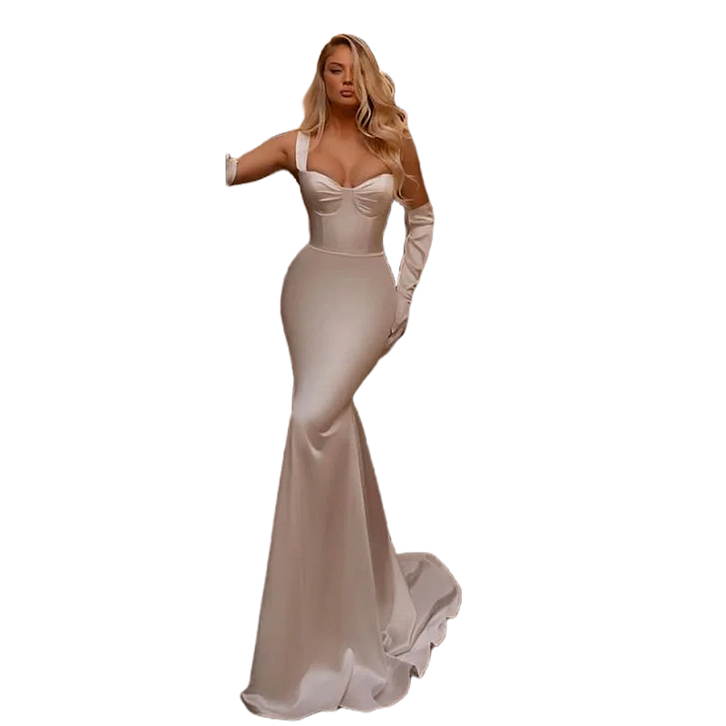 Simple Satin Mermaid Wedding Dresses Spaghetti Slim Fit Formal Reception Gowns For Women Ivory Sweetheart Long Sexy Bride Dress 2024