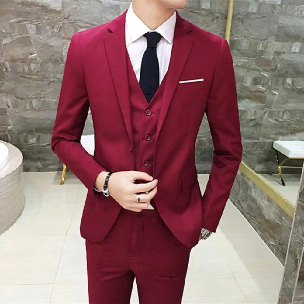Mens Tracksuits 3piece set mens wedding ultrathin solid color business office formal tank top jacket pants clothing family 231213