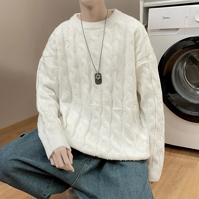 Men's Sweaters trend Men's Crewneck Sweater Plus Size Loose Lazy Style Knitted Sweater Casual Pullover Coats Mens Clothes 231212