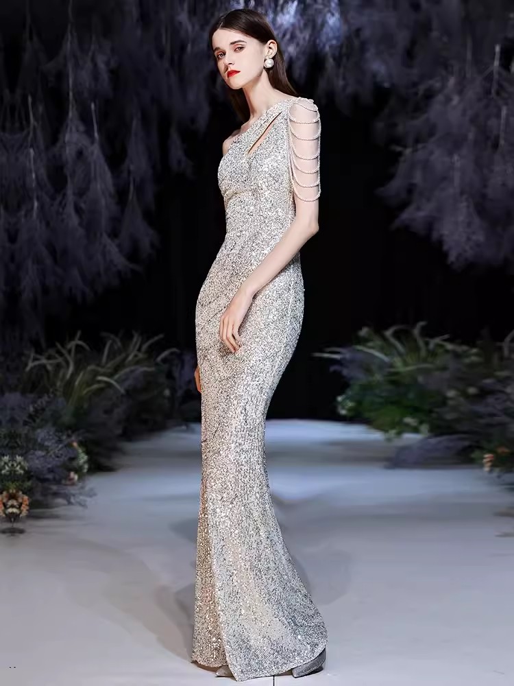 Plus Size Gold Sequins Mermaid Prom Dresses Elegant Evening Gowns One Shoulder Women Sexy Long Dinner Party Formal Gown for Bridemaid