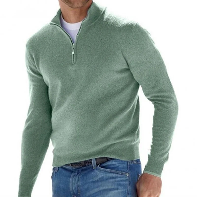 Men's Polos Autumn Winter Men's Warm Polo Shirt Solid Color Half Zipper Casual Sweater Slim V-Neck Long Sleeve Sweatshirts Male Pullover Top